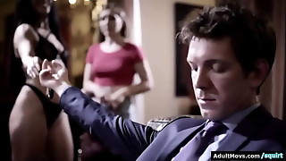 Hitchhiker taken home by couple.They offer their car if they can fuck her.The guy deepthroat facefucks her rough and she laps up the milfs squirt