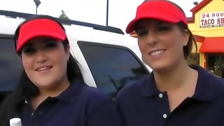 Taco girls double team his dick