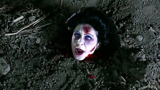 Naughty zombie foursome with two dirty whores outdoors