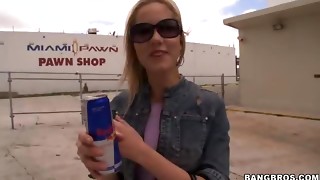 Blonde jumps in van
