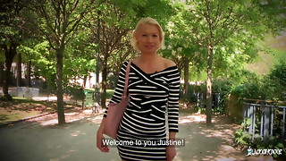 Slutty French Justine in wild MMF threesome
