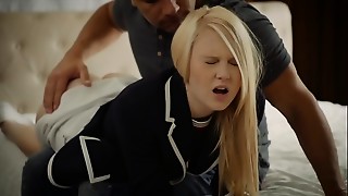 Young blond girl moans when her daddy slapped her butt